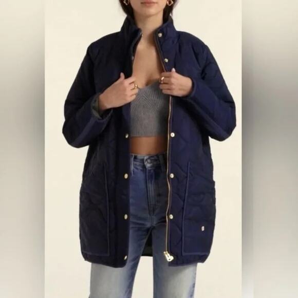 J. CREW Quilted Cocoon Puffer with PrimaLoft® Navy Long Pockets Small - Picture 5 of 13
